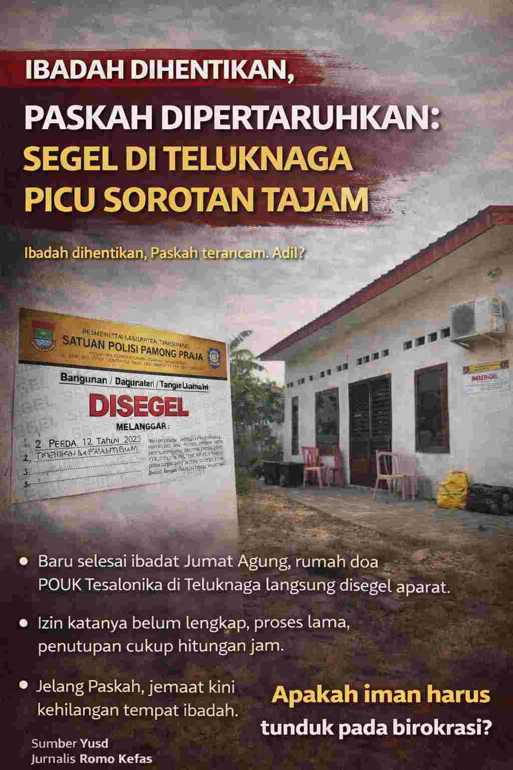 Ibadah Dihentikan, Paskah Dipertaruhkan: Segel di Teluknaga Picu Sorotan Tajam