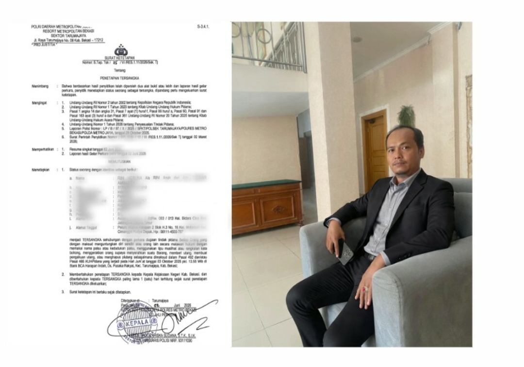 Rini Herlina merupakan istri seorang pendeta Jema’at HKBP di tetapkan sebagai tersangka di Polsek Tarumajaya atas Kasus dugaan penipuan penggelapan